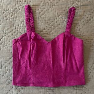 Express Fuchsia Sweetheart Neck Strappy Smocked Crop Top Size Small Linen Rayon